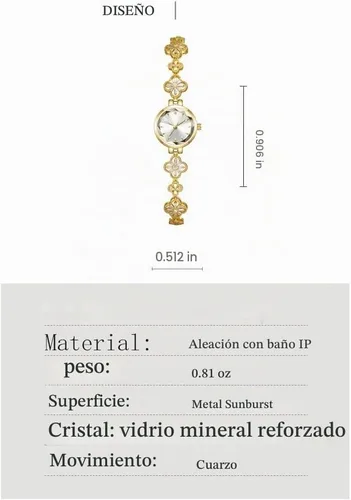 Vista 5 de BESTKANG Relojes de Lujo para Dama con Cadena de Pulsera Hueca de Cuatro Hojas de Hierba, Impermeable, Reloj de Cuarzo de Moda y Vestido Dorado