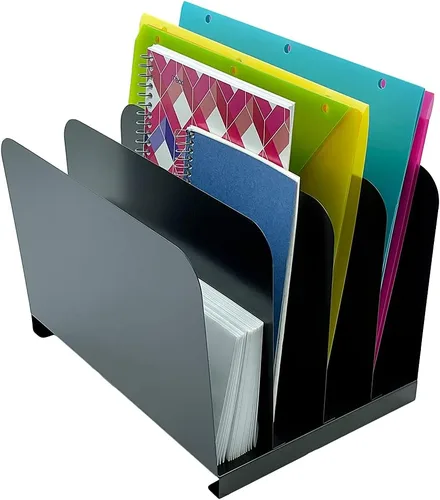 Vista 8 de Huron Carpeta organizadora de archivos de escritorio vertical con 6 ranuras, acero de grado comercial negro