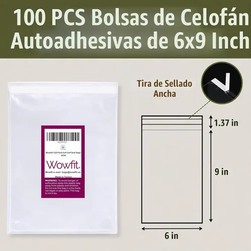 Vista 3 de Wowfit 100 bolsas de plástico transparente de celofán de 6 x 9 pulgadas, bolsas de celofán autoadhesivas resellables, ideales para fotos impresas