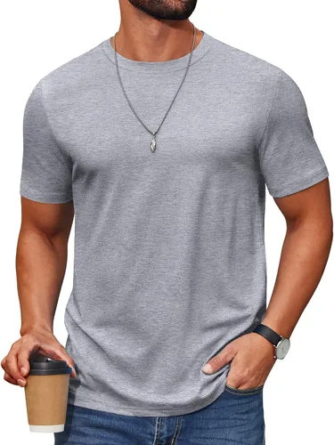 Vista 12 de COOFANDY Camiseta de manga corta para hombre, de mezcla de algodón, cuello redondo, informal, para verano, básica Verde militar