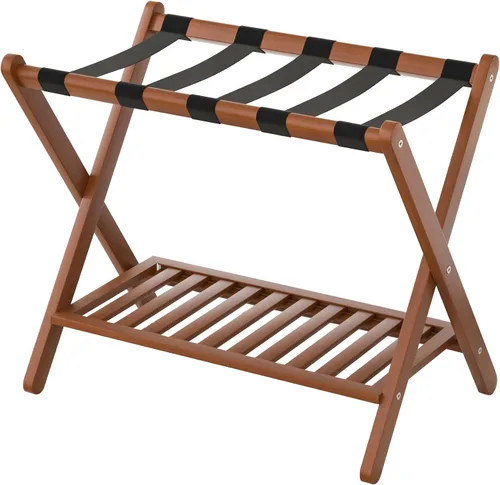 Vista 14 de Portaequipajes plegable con estante de almacenamiento para habitación de invitados Hotel Essentials de bambú sólido resistente soporte