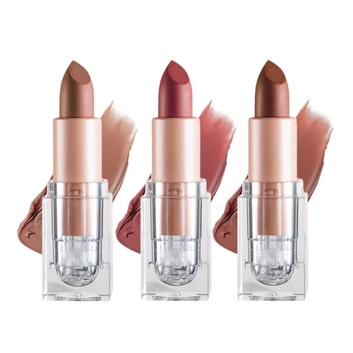 Vista 9 de IONSGAKO Lápiz labial mate nude aterciopelado, brillo de labios, no se decolora, no se pega a la copa, lápiz labial color nude, tinte de labios