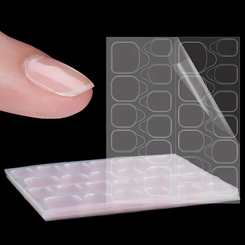Vista 8 de Laza 240 pestañas adhesivas finas y transpirables con pegamento de uñas falsas, 10 hojas, puntas de doble cara súper adhesivas