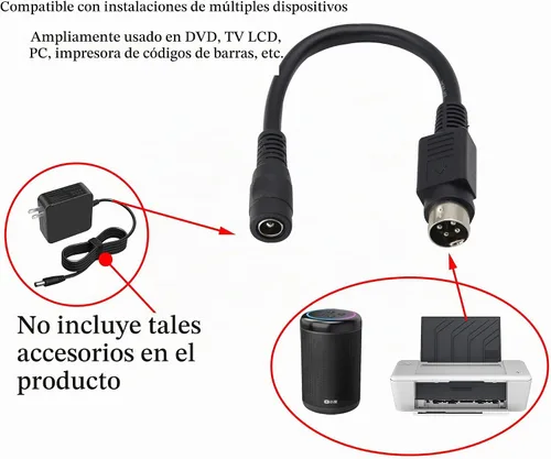 Vista 6 de Cable de alimentación de 4 P-in DI-N a CC4 Pi-n Mini D-in macho a D-C 5521 Cable