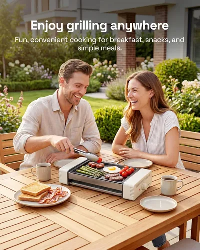Vista 6 de HBN máquina de parrilla rodante para hot dogs 3 en 1 con placa antiadherente y parrilla, parrilla eléctrica compacta de 800W para salchichas