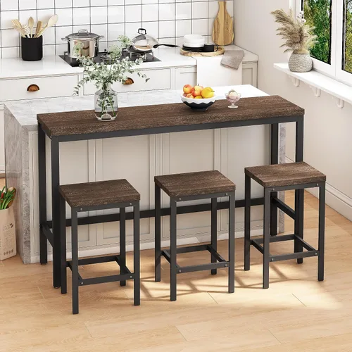 Vista 10 de Harper & Bright Designs Juego de mesa de comedor de 4 piezas, mesa de comedor de madera maciza de 60.2 pulgadas de largo con 3 taburetes y marco