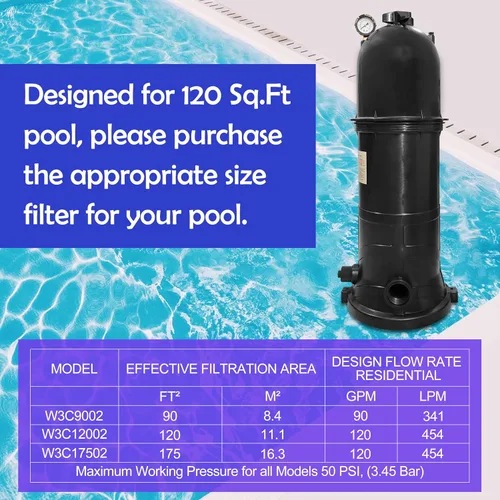 Vista 2 de W3C12002 - Filtro de repuesto para piscina de 120 pies cuadrados para Hayward StarClear Plus, color negro. Unidades de filtración y purificación