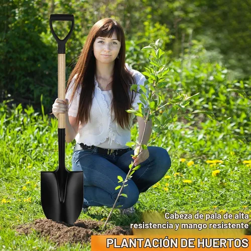 Vista 5 de Pala de excavación resistente de punta redonda de 41 pulgadas, mango de madera con agarre en D y cabeza de acero aleado, ideal para jardín