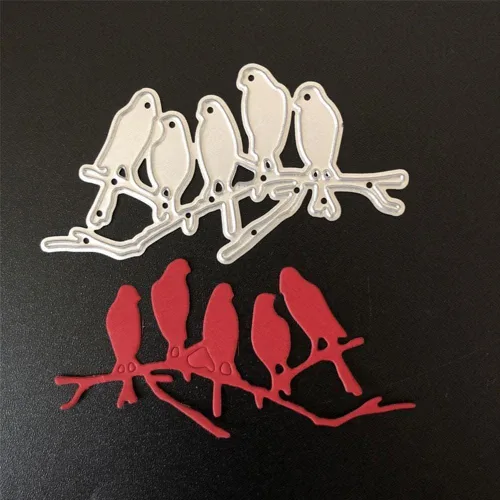 Vista 6 de Troqueles de corte de metal para hacer tarjetas, 5 pequeños pájaros en ramas, plantillas de corte para manualidades, álbumes de recortes, álbum