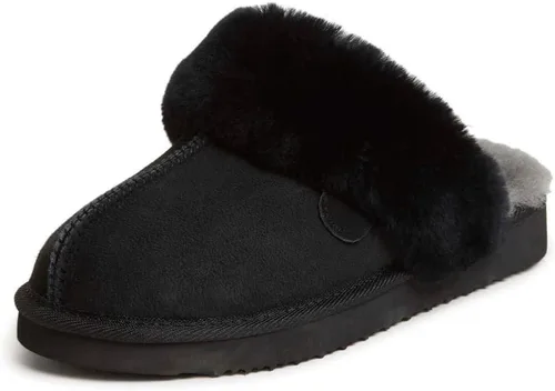 Vista 65 de Dearfoams Fireside Sydney Pantuflas anchas de piel de oveja para mujer, para interiores y exteriores