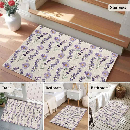 Vista 5 de Small Area Rugs 2x3 Ft, Lavender Floral Non-Slip Area Rugs for Living Room Bedroom Entryway, Summer Pastoral Watercolor Retro Flowers Washable