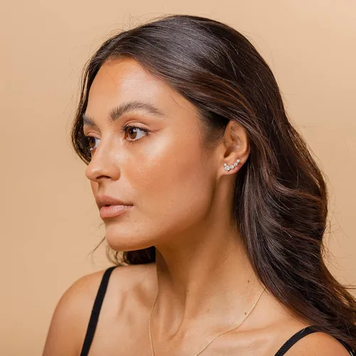 Vista 2 de PAVOI 14K Gold Plated Cubic Zirconia Ear Crawler Earrings - Faux Diamond Arrow Ear Climber Fashion Earrings for Women
