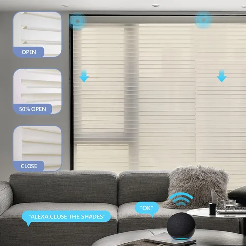 Vista 3 de ZSTARR Shangri-La Motorized - Persianas enrollables para ventana con filtro de luz, compatibles con control remoto Alexa Google, persianas