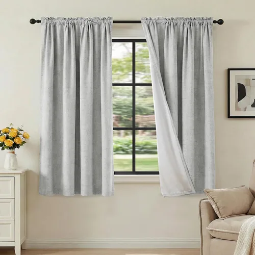 Vista 58 de H.VERSAILTEX Cortinas 100% opacas con aspecto de lino para dormitorio, bloqueo de luz completa, bolsillo para barra, cortinas de ventana gruesas