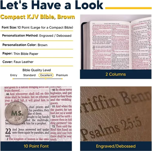 Vista 3 de Biblia impresa grande personalizada KJV para adultos, nombre grabado Marrón