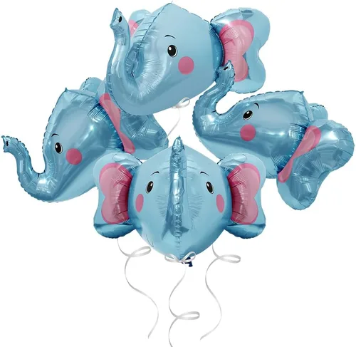 Vista 7 de Globo de elefante 4D, vida silvestre, selva, bosque, safari, suministros de fiesta de animales, paquete de 4 globos gigantes de cabeza de elefante