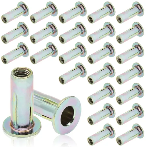 Vista 8 de 25 piezas de tuercas de remache de agarre múltiple de acero con vástago precurvado y acabado de zinc, tuercas de inserción roscadas de cabeza plana