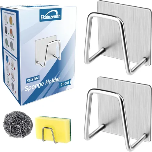 Vista 7 de 2 soportes de esponja para fregadero de cocina, soporte de esponja adhesivo fuerte para encimera de fregadero, soporte de organización de esponja