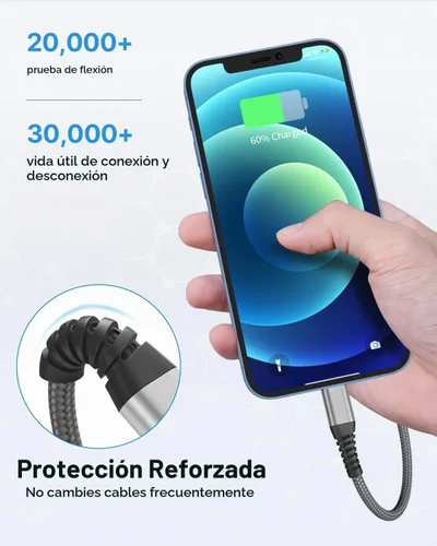 Vista 5 de Cargador para iPhone [certificado Apple MFi] Paquete de 2 cables Lightning de 10 pies de largo, cable de carga rápida de nailon trenzado