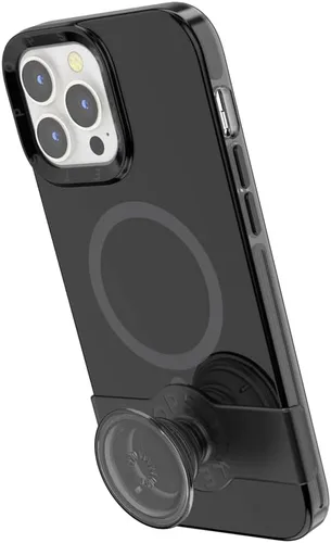Vista 4 de PopSockets Funda para iPhone 13 Pro Max con agarre y deslizamiento para teléfono, compatible con carga inalámbrica, color negro