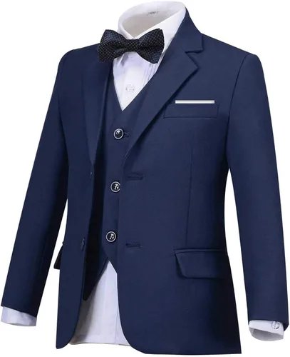 Vista 5 de Addneo Conjunto de trajes formales para niños con camisa de vestir y corbatín, Blanco