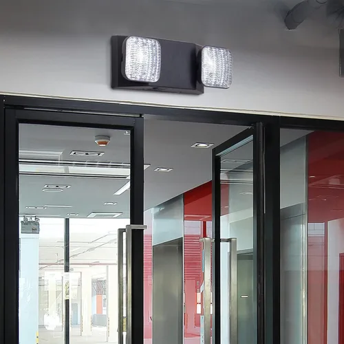 Vista 5 de GZRUIYANG Luces de emergencia con batería de respaldo, accesorios de iluminación de emergencia comerciales LED de dos cabezales ajustables Negro