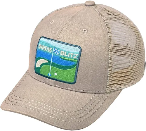 Vista 3 de Funky Junque Gorra de béisbol para hombre y mujer, diseño de camionero, con cierre de malla, ajustable, retro, transpirable Birdie Blitz - Beige
