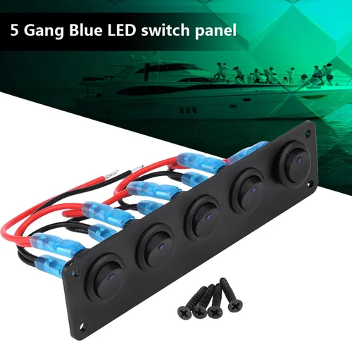 Vista 3 de Panel de interruptores basculantes de 5 bandas, 12 V-24 V, panel de interruptores de palanca de encendido y apagado con precableado para automóvil