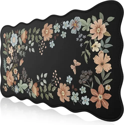 Vista 11 de HAOCOO Alfombrilla de escritorio con bordes ondulados para computadora, alfombrilla de mouse antideslizante, alfombrilla de escritorio lavable