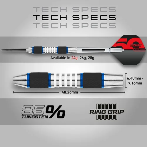 Vista 4 de RED DRAGON Axis Professional Darts Set - 85% Tungsten Darts with Flights, Shafts & Wallet, Soft Tip 18g and Steel Tip 24g - 28g
