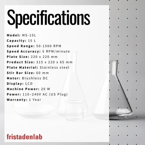 Vista 8 de Fristaden Lab Agitador magnético – Mezclador digital de laboratorio de gran capacidad 15 L, velocidad variable, motor duradero con pantalla LCD