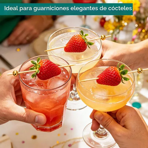 Vista 5 de Púas de cóctel, palillos de dientes para aperitivos, 100 piezas de 4.7 pulgadas palillos de cóctel de perlas doradas para decoraciones de fiestas