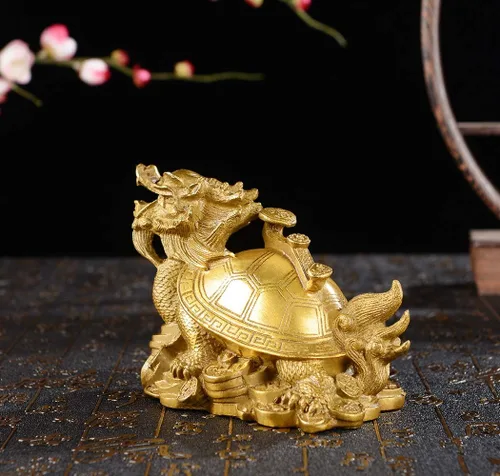 Vista 6 de BRASSTAR Tortuga de dragón FengShui de latón con estatua Ruyi decoración del hogar de la oficina Atrae riqueza fortuna carrera suerte amuleto