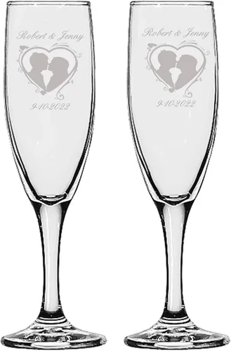 Vista 28 de GIFTS INFINITY® Juego de 2 copas de champán grabadas para boda con corazón de Infinity, copas personalizadas para brindis - Regalo para el Día