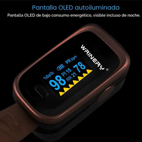 Vista 4 de Wrinery - Monitor de saturación de oxígeno, oxímetro de pulso prémium con punta del dedo, monitor de oxígeno, monitor de saturación de O2, oximetría