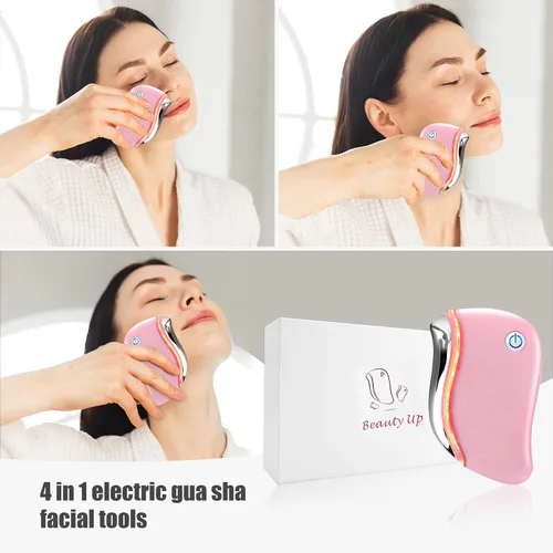 Vista 5 de Aikertec Heat Electric Gua Sha Tool 4 en 1 masajeador facial multifunción antienvejecimiento, contorno facial y reafirmante, doble mentón, despertar