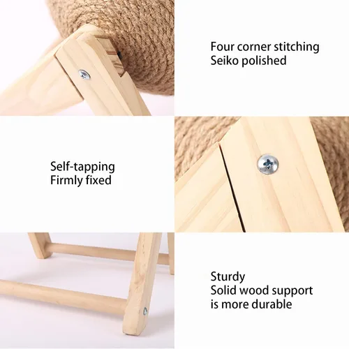 Vista 6 de BUYTER Rascador de madera maciza para gatos, muebles para mascotas, cuerda de sisal, bola rascadora, molienda, patas, juguete de raspador (S)