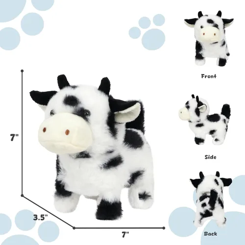 Vista 3 de Easfan Walking Black Cow - Juguete electrónico interactivo de peluche para mascotas con sonidos y movimientos en movimiento, juguete educativo
