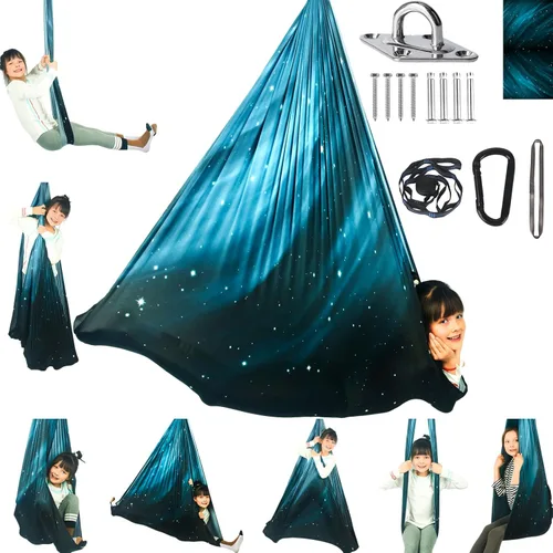 Vista 11 de Columpio sensorial para niños, terapia interior y exterior, hamaca para acurrucarse, con capacidad para hasta 300 libras, con kit de colgador