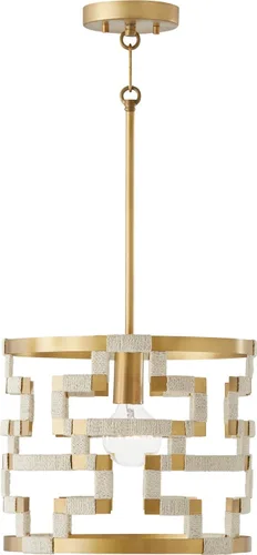 Vista 7 de Capital Lighting 241031NL Hala - Lámpara de techo convertible con tambor de yute natural blanqueado inspirado en llave griega, 3 luces, 180 vatios