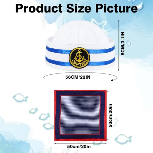 Vista 2 de RZJSLSHANHAI Paquete de 24 pañuelos de capitán marineros traje azul marino con sombrero de marinero blanco sombrero de marinero azul marino sombrero