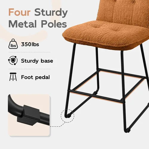 Vista 7 de Ollega Taburetes de bar de 26 pulgadas de altura de mostrador con respaldo, juego de 2, terciopelo marrón Powder-coated steel legs, comfortable