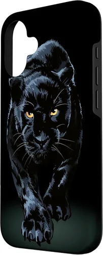 Vista 2 de iPhone 16 Black Panther Walking Toward Shadow - Estuche de regalo para amantes de los gatos salvajes