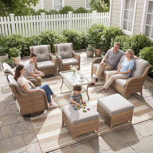 Vista 65 de Rilyson Sofá de mimbre para patio al aire libre, sofá de ratán de 3 asientos con asientos profundos y cómodos cojines para porche exterior, terraza