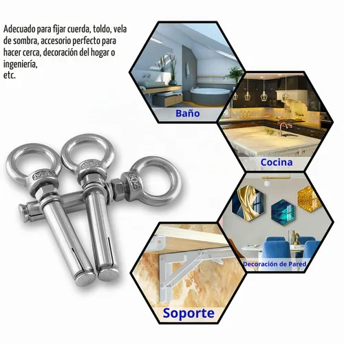 Vista 7 de Perno de ojo de acero inoxidable para pared, hormigón, ladrillo de anclaje, pernos de expansión de anillo, tornillo de ojo de anclaje resistente 4