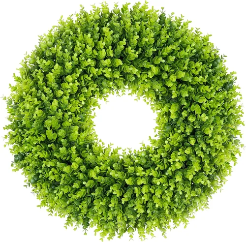 Vista 10 de DDHS Coronas de boj de 20 pulgadas para puerta delantera, corona de primavera artificial. Coronas para puerta delantera, granja, boda, verde, todo