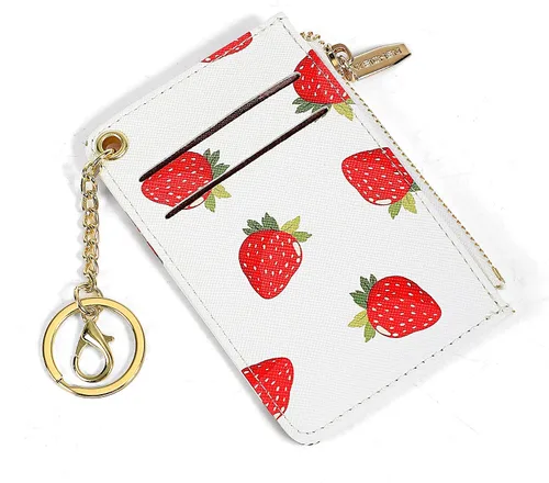Vista 15 de Carteras pequeñas para mujer, tarjetero de piel delgado, cartera de monedas con llavero