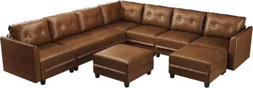 Vista 9 de LLappuil Sofá modular de piel sintética de 9 plazas con almacenamiento, sofá cama convertible en forma de U con diván, impermeable y agradable al