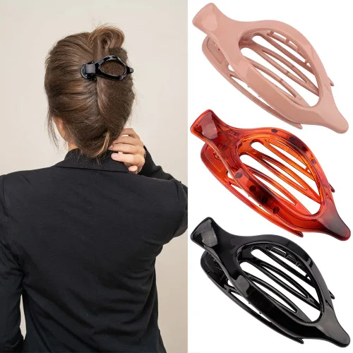 Vista 8 de ATODEN Pinzas planas para el cabello, 3 piezas, French Concord - Pinzas de mandíbula neutras grandes para cabello fino/grueso, blanco, marrón, negro
