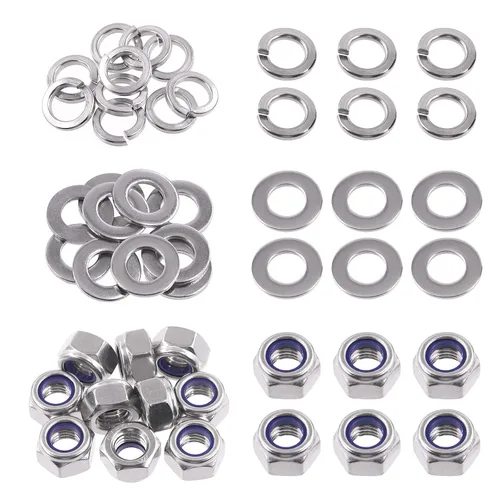 Vista 11 de Swpeet 45 piezas de tuercas de bloqueo hexagonales de acero inoxidable SAE 304 de 1/2"-13, arandelas planas de 1/2", kit surtido de arandelas